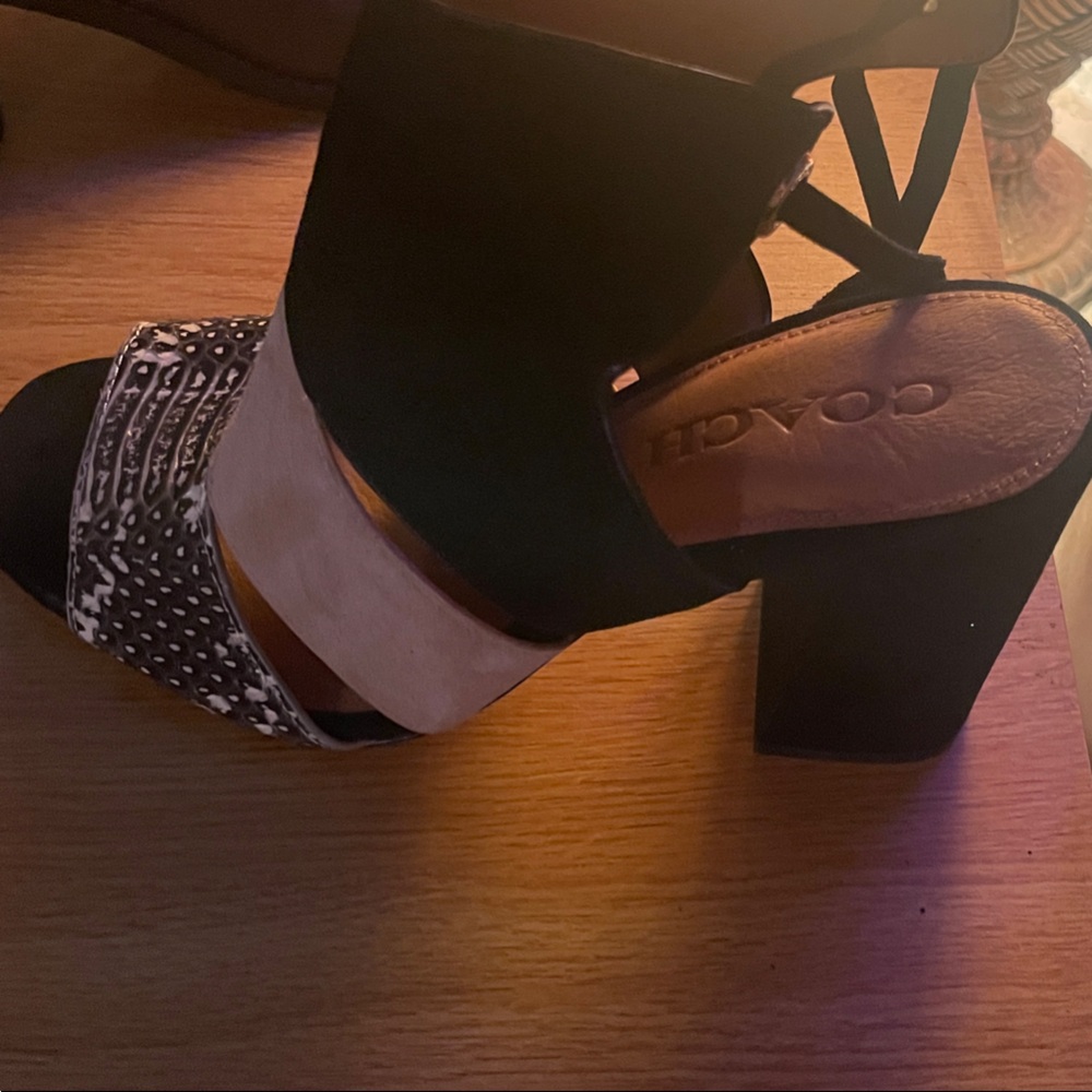 Coach Black and White Strappy Heels